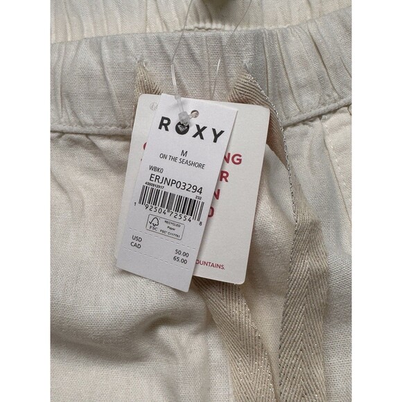 Roxy On The Seashore Linen Pants - Cream- New Size M - Picture 7 of 9